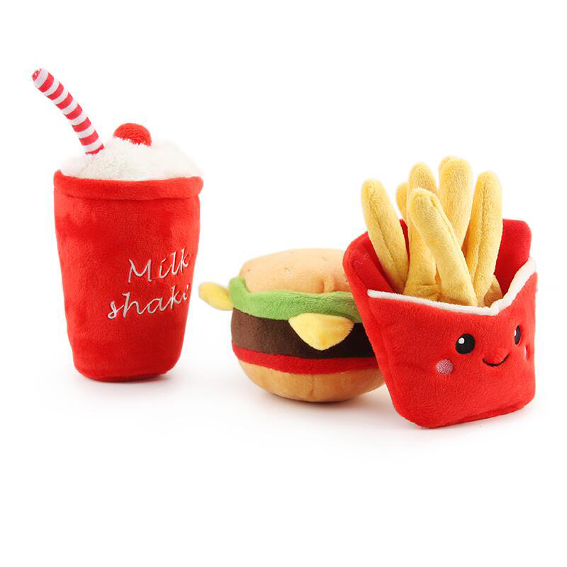 Hamburger Pet Plush Toy Vocal Fries Hamburger Milkshake Cup With BB